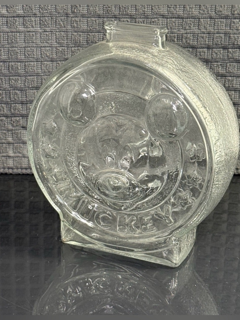 Vintage Walt Disney Mickey & Minnie Glass Bank Anchor Hocking Piggy Coin 7"T